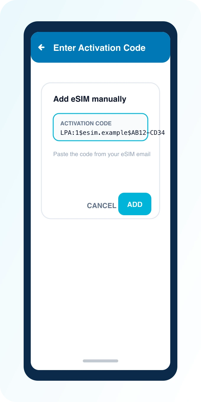 Or enter the activation code